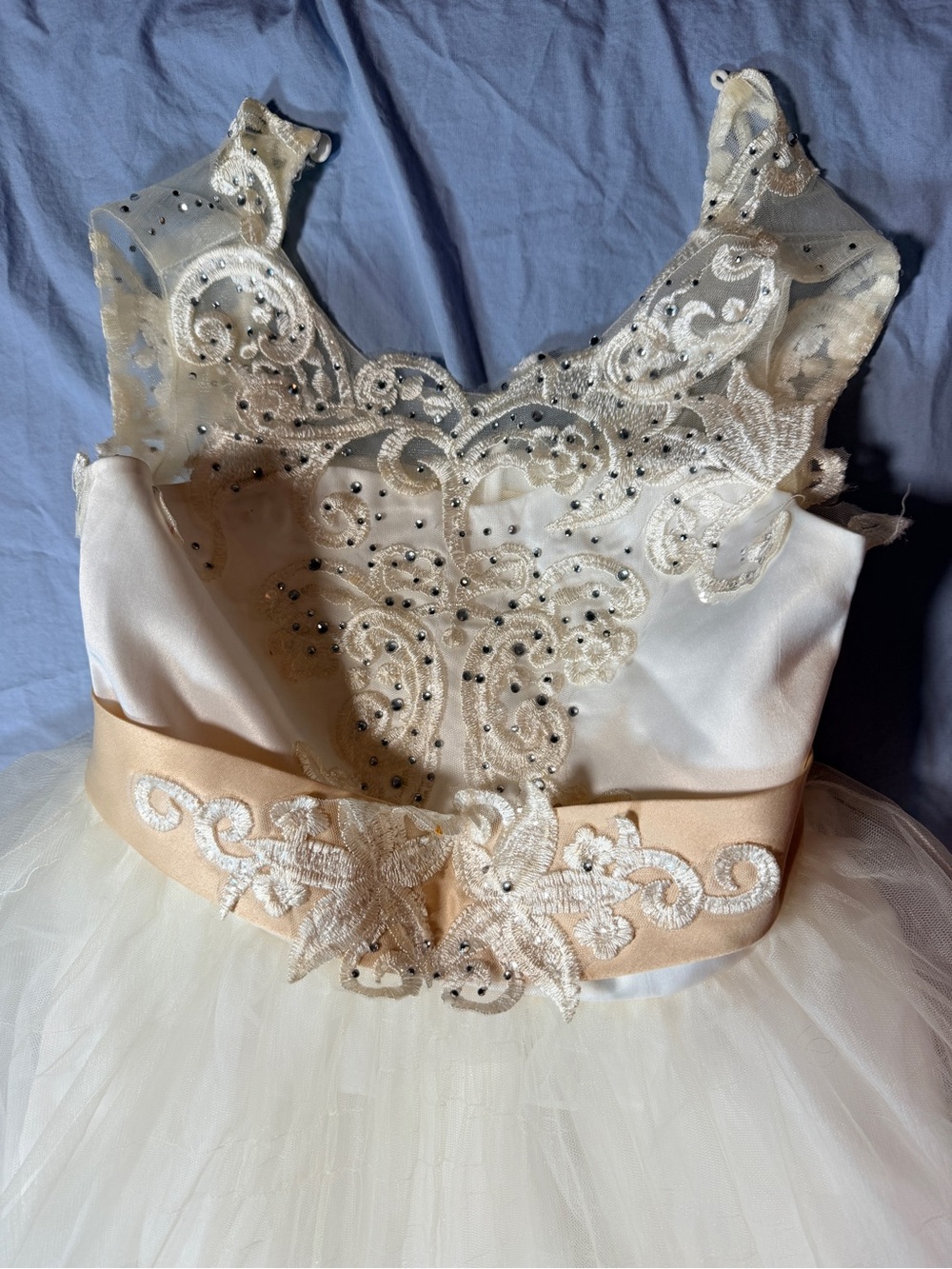 Ivory Tulle Flower Girl Dress with Champagne Sash